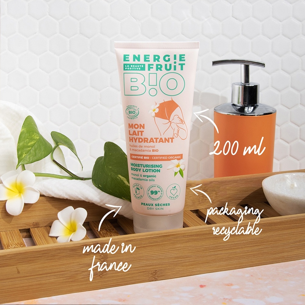 energie fruit MON DOUX LAIT BIO HYDRATANT | HUILES DEMONOI & MACADAMIA BIO 99% Lait corps certifié BIO