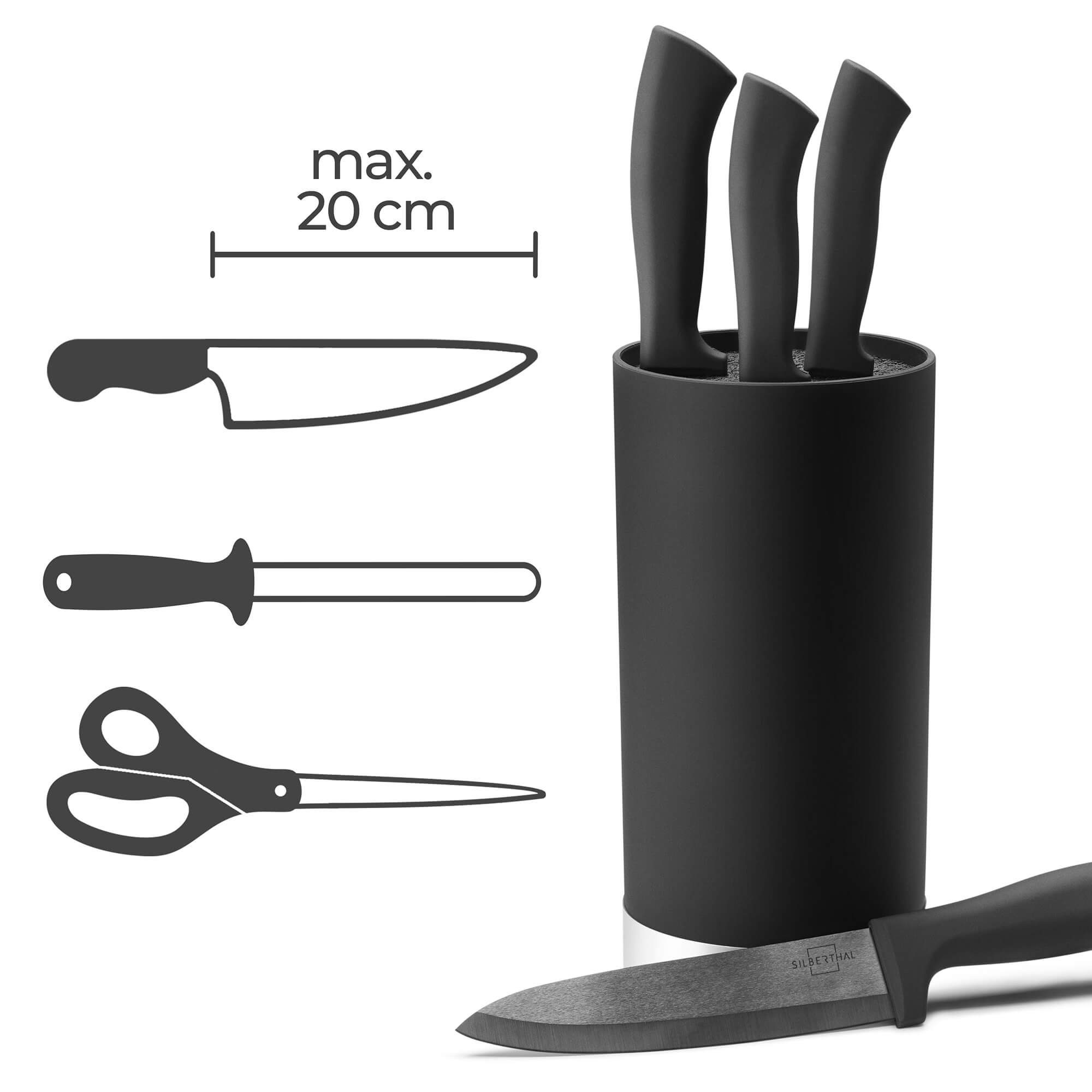 SILBERTHAL Messerblock ohne Messer in Schwarz mit elegantem Edelstahlring (1tlg), flexibler Borsteneinsatz