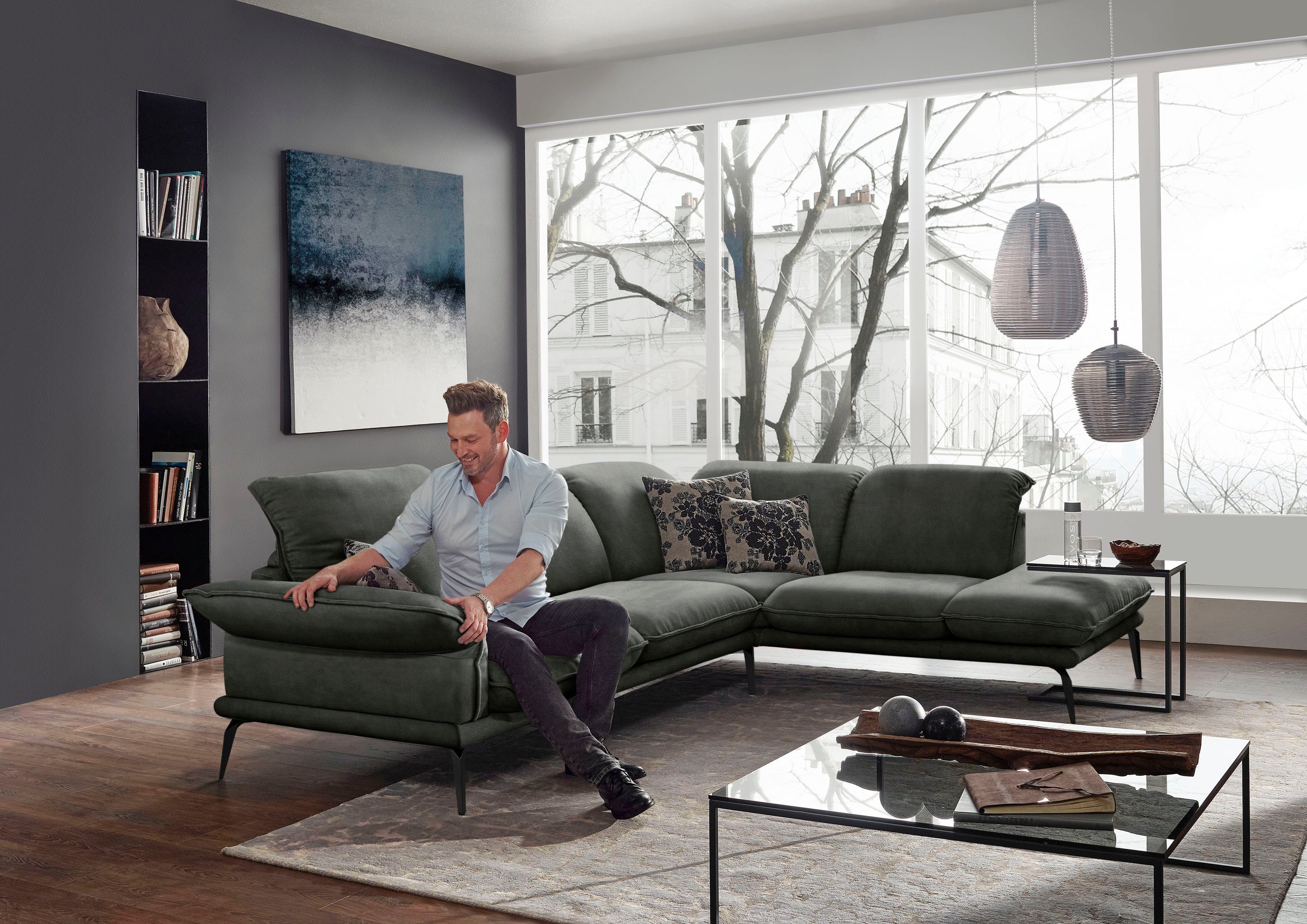 W.SCHILLIG Ecksofa sherry, Kopfstützenverstellung, Metallfüße in Schwarz, Breite 302 cm