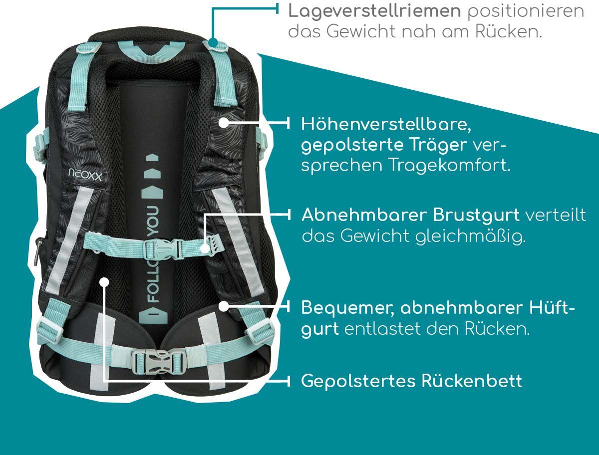 neoxx Schulrucksack Active, Queen of the Nite, aus recycelten PET-Flaschen