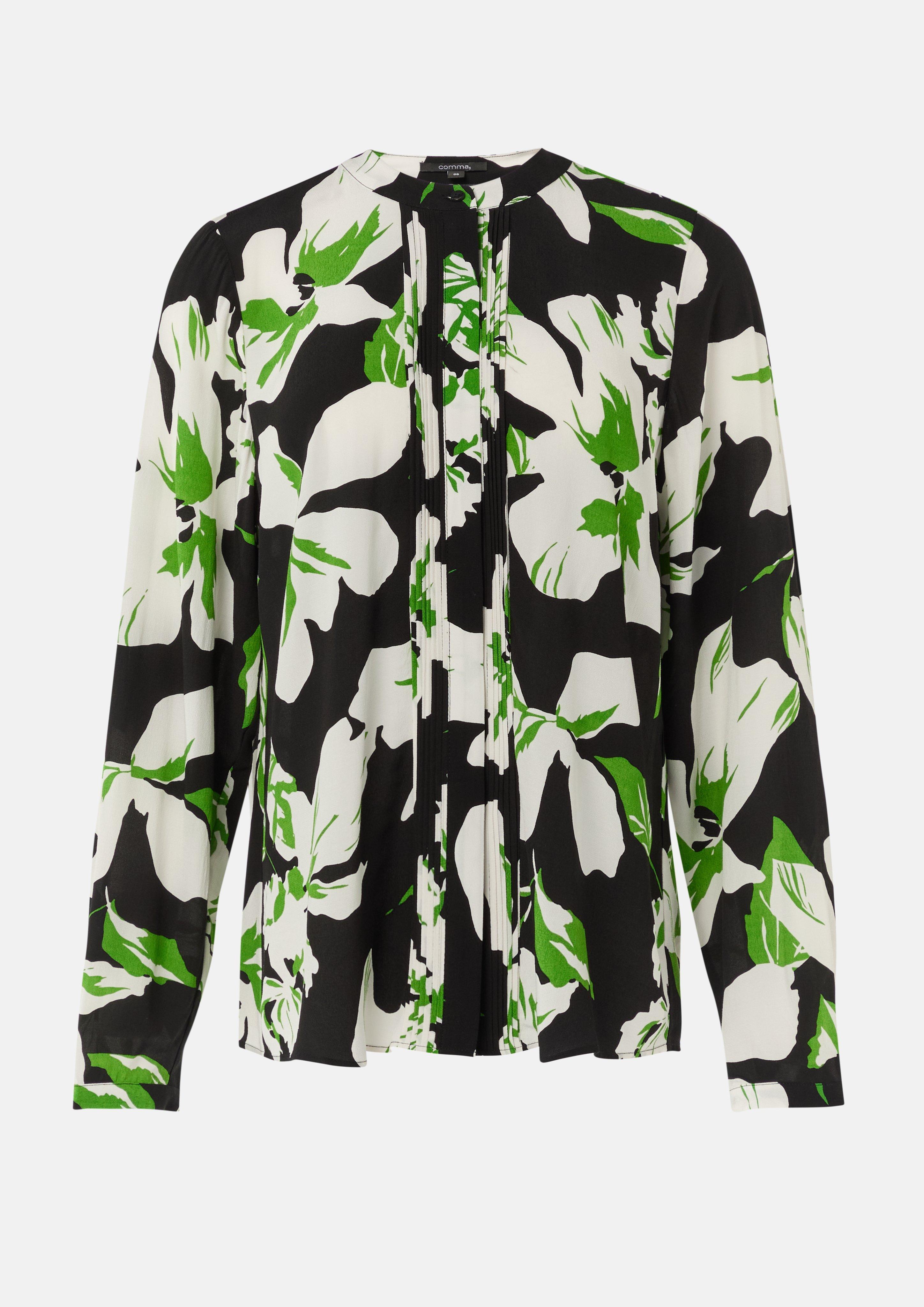 Gemusterte Bluse mit verdeckter Knopfleiste und Biesen - mehrfarbig
