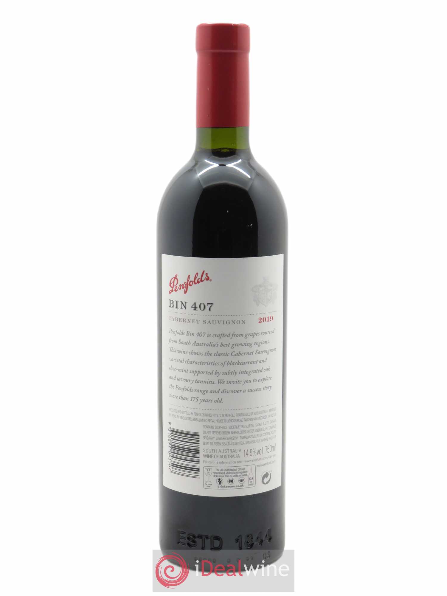 South Australia Penfolds Wines Bin 407 Cabernet Sauvignon  2019 - Lot de 1 Bouteille