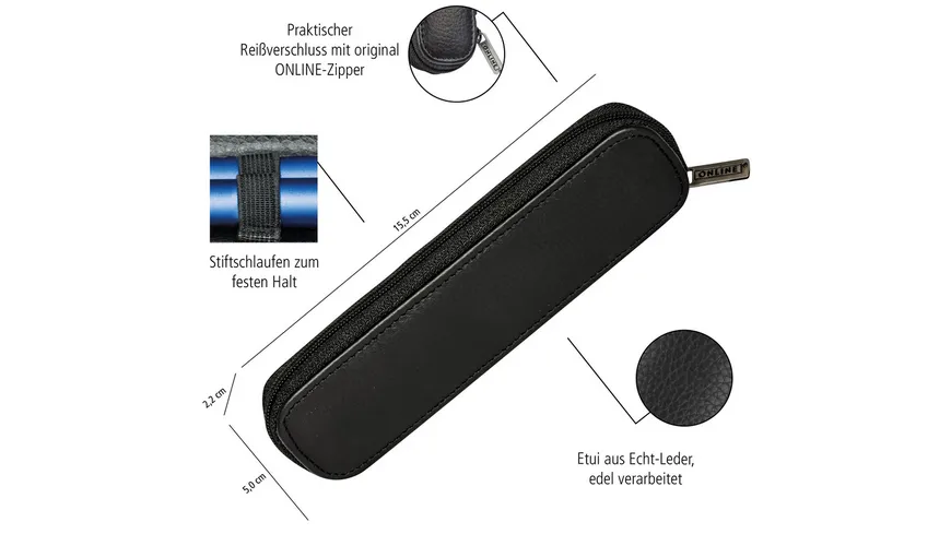ONLINE Lederetui Zipper schwarz für 2 Stifte