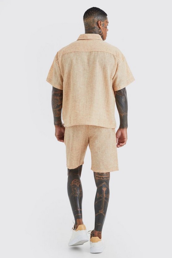 Kurzärmliges kastiges Hemd & Shorts in Leinenoptik