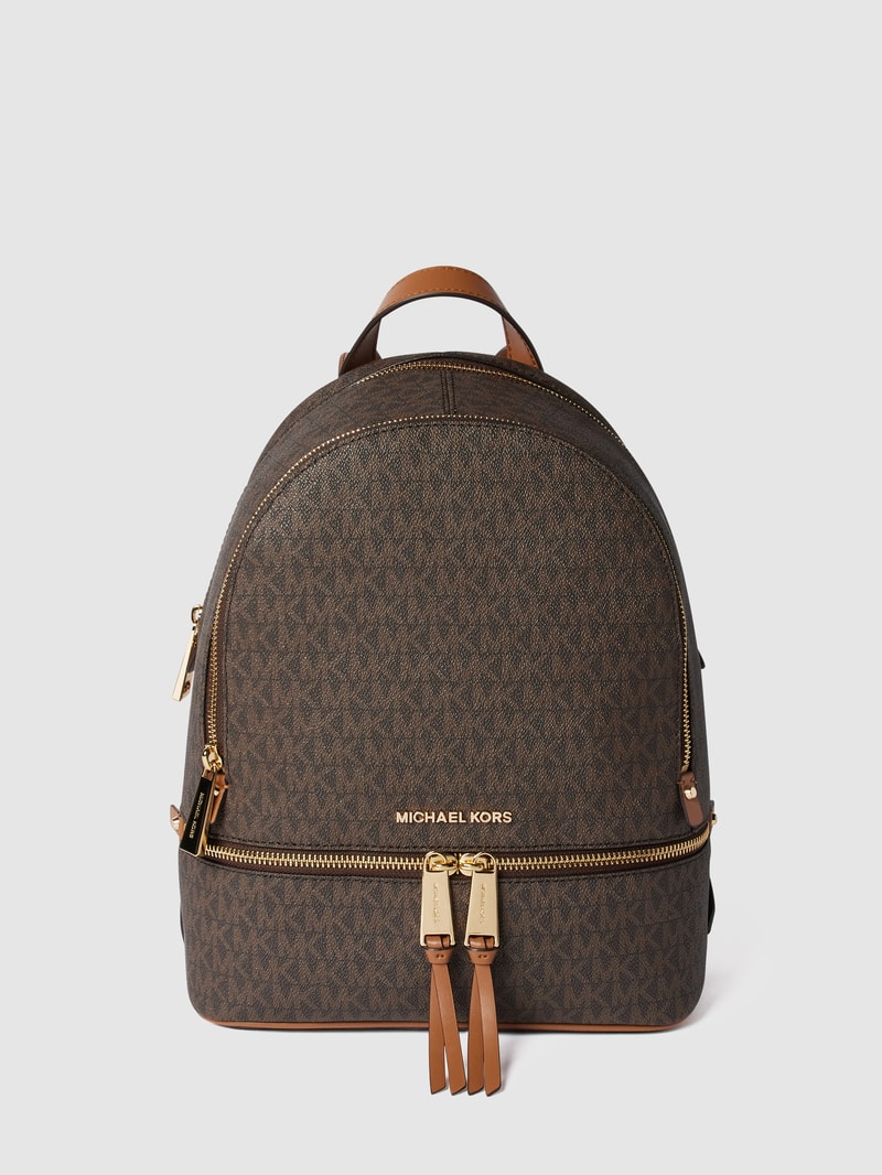 Rucksack aus Leder mit Logo-Muster in camel
