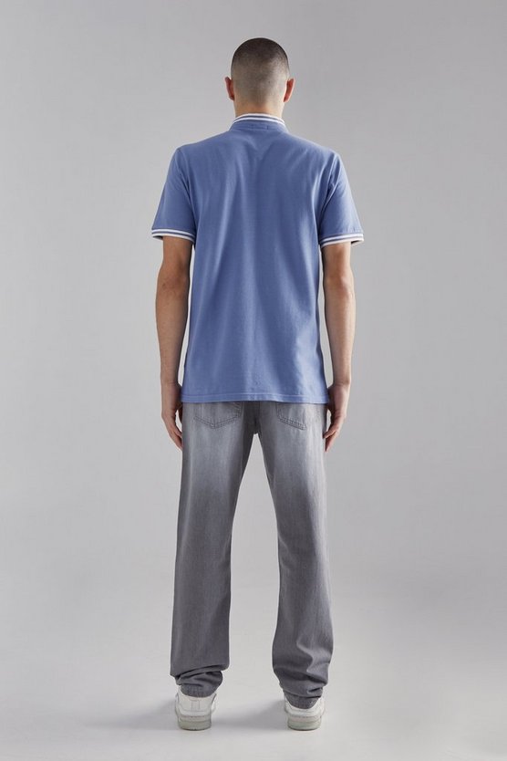 Slim-Fit Pique Poloshirt mit Grandad-Kragen