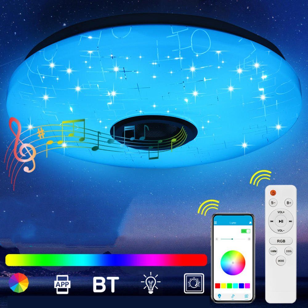 Insma Deckenleuchte, LED fest integriert, Farbwechsler, φ32.5cm Dimmbar mit Bluetooth Lautsprecher Fernbedienung
