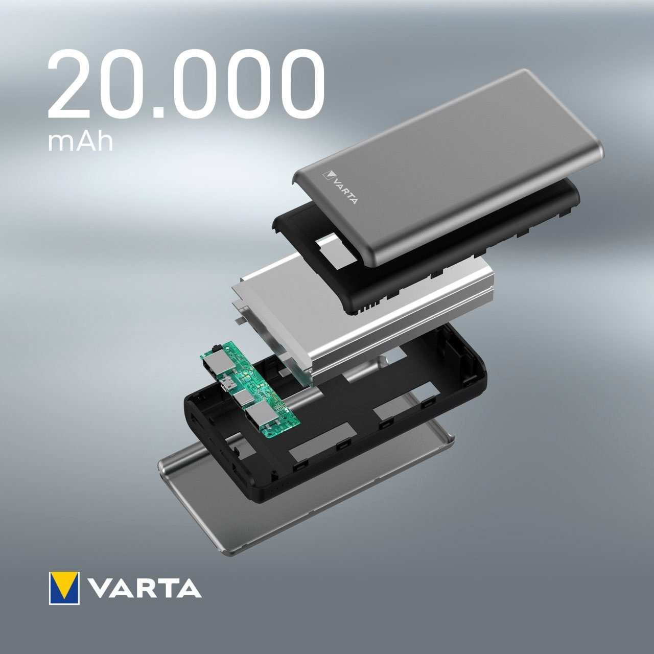 VARTA Power Bank Fast Energy 20000 mAh, inkl. Ladekabel Powerbank, Powerbank mit 4 Anschlüssen
