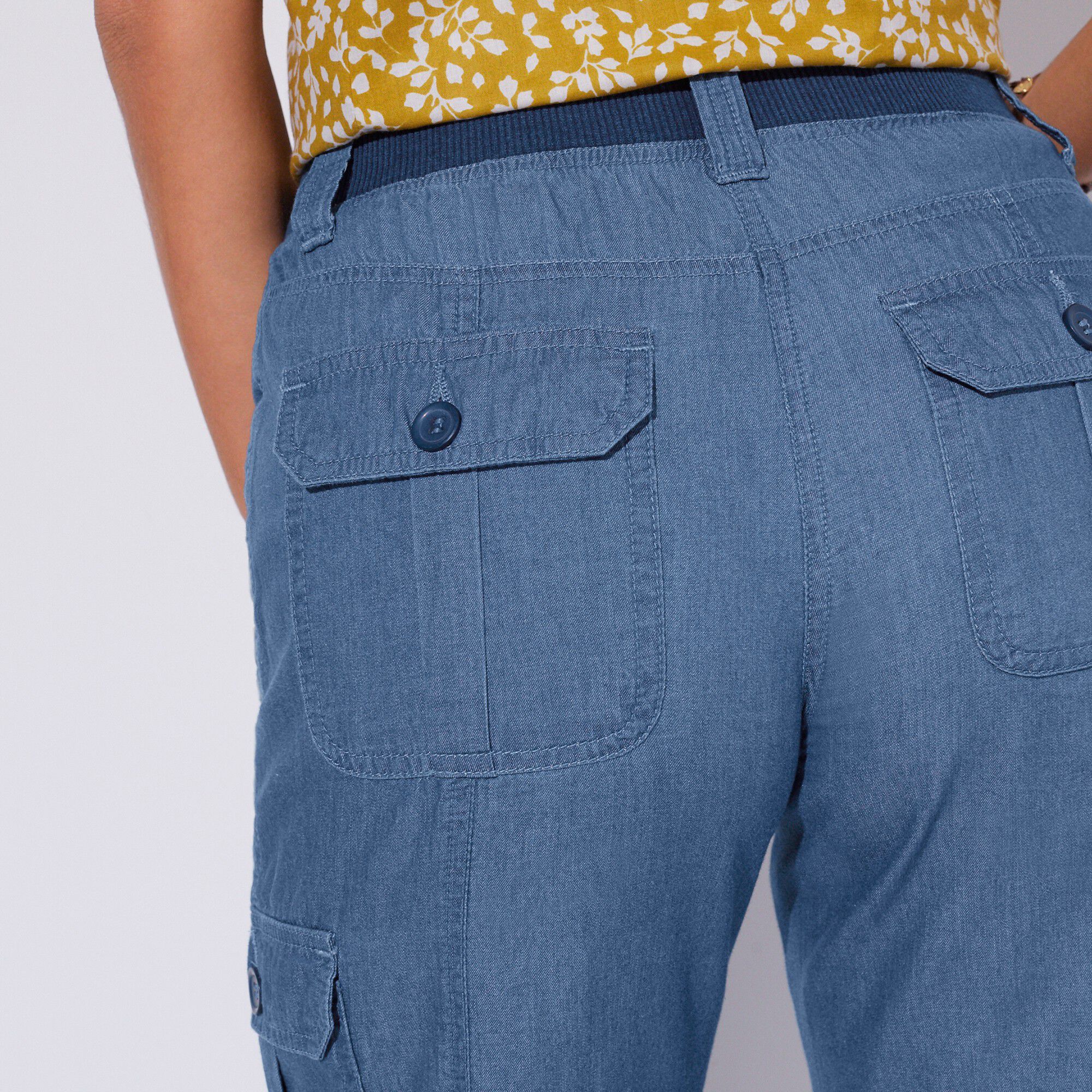 Pantacourt denim ceinture maille
