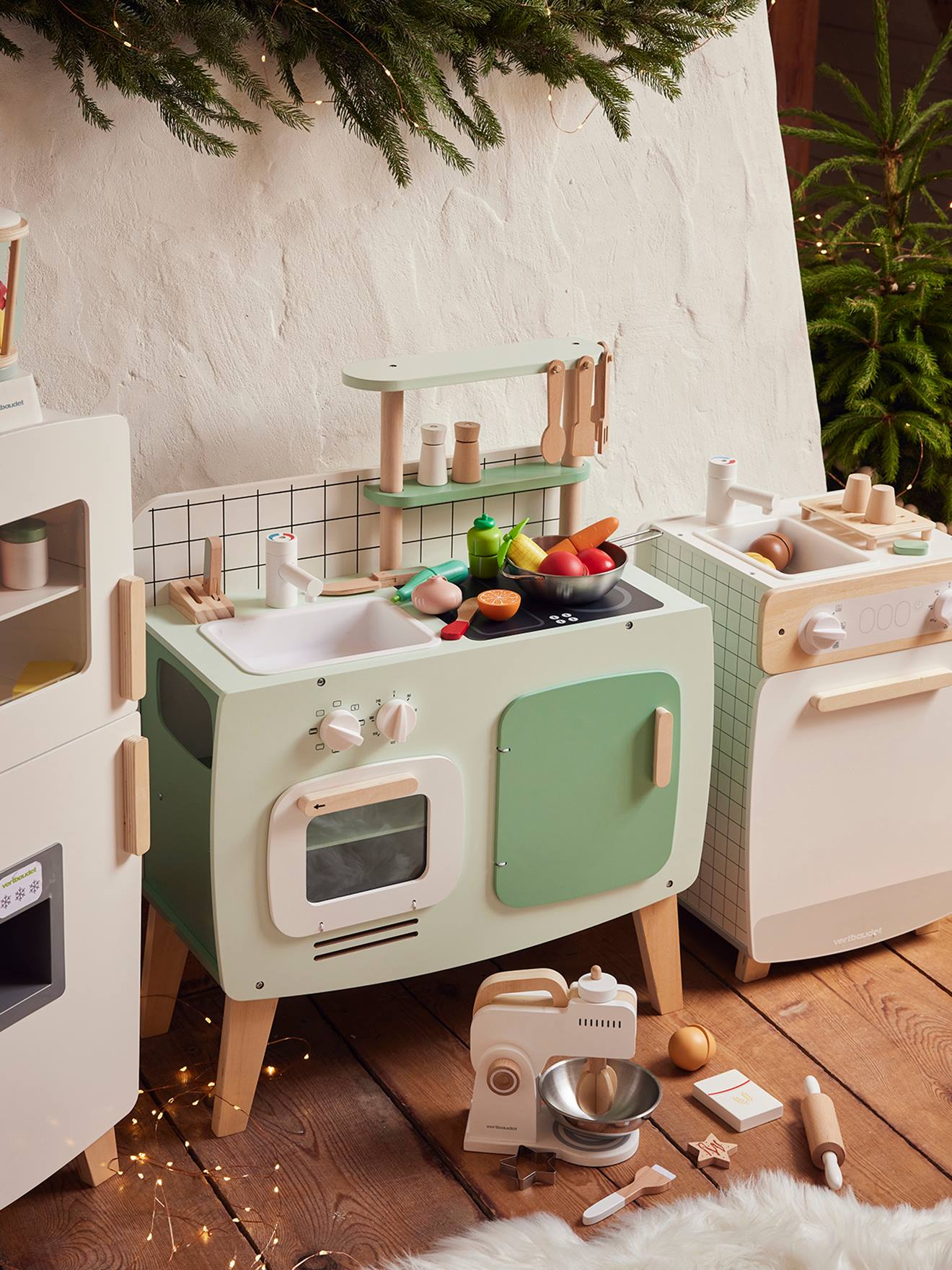Vertbaudet Retro-Spielküche, Küche aus Holz FSC - karamell