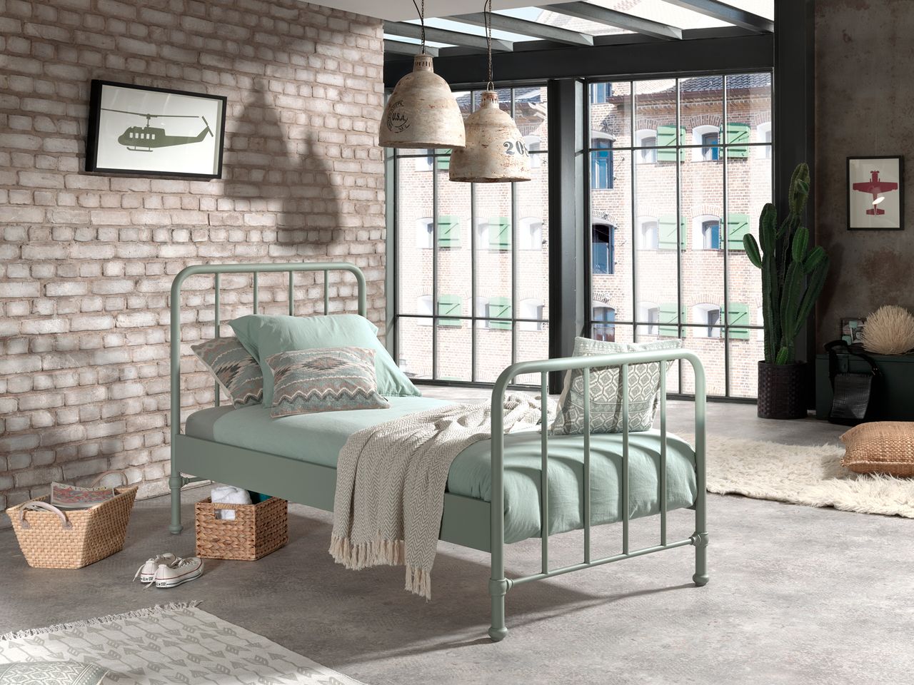 VIPACK BRONXX Metallbett im coolen Look Olive Grün matt, Liegefläche 90 x 200 cm
