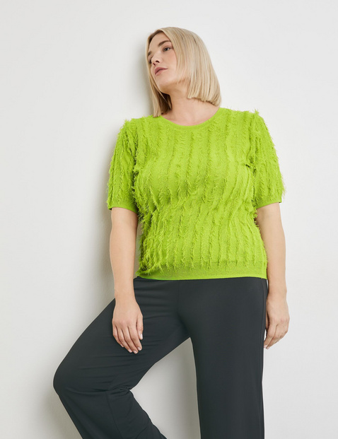 Kurzarmpullover mit Fransen-Details