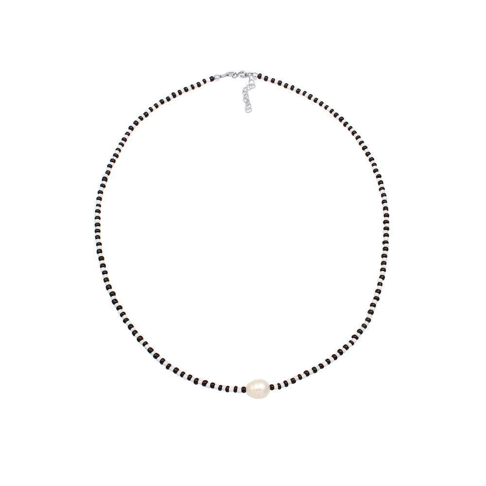 Elli Elli Collier Base Boules de Verre Noir Blanc Perles d'eau Douce Collier Femme  (9 collier