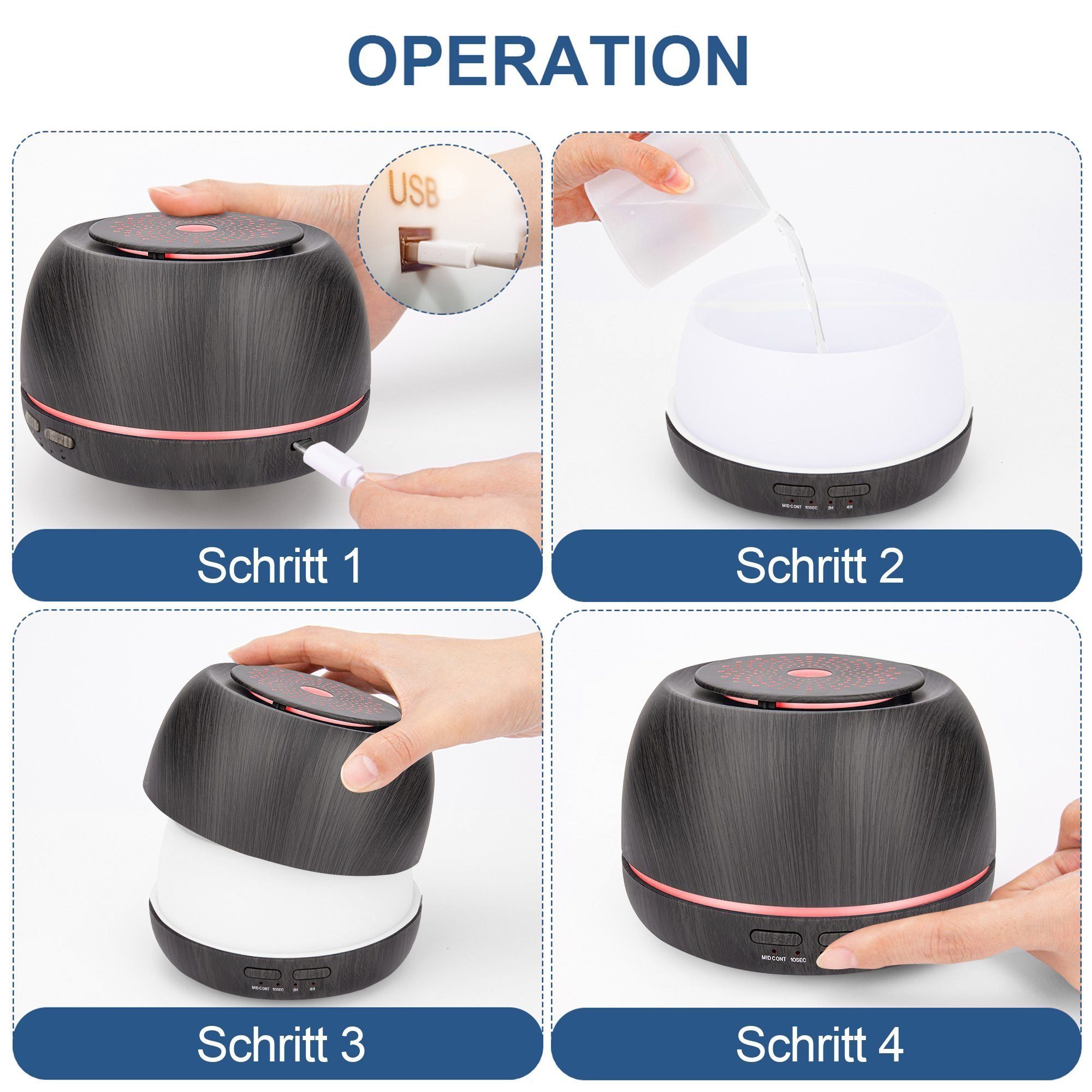 REDOM Luftbefeuchter Luft Befeuchter Aroma Diffuser Duftöl Öle Diffusor Aromatherapie 300ml, 0,30 l Wassertank, BPA-Free mit 7 Farben LED-Licht ohne Öle Schlafzimmer Spa Büro Yoga ..