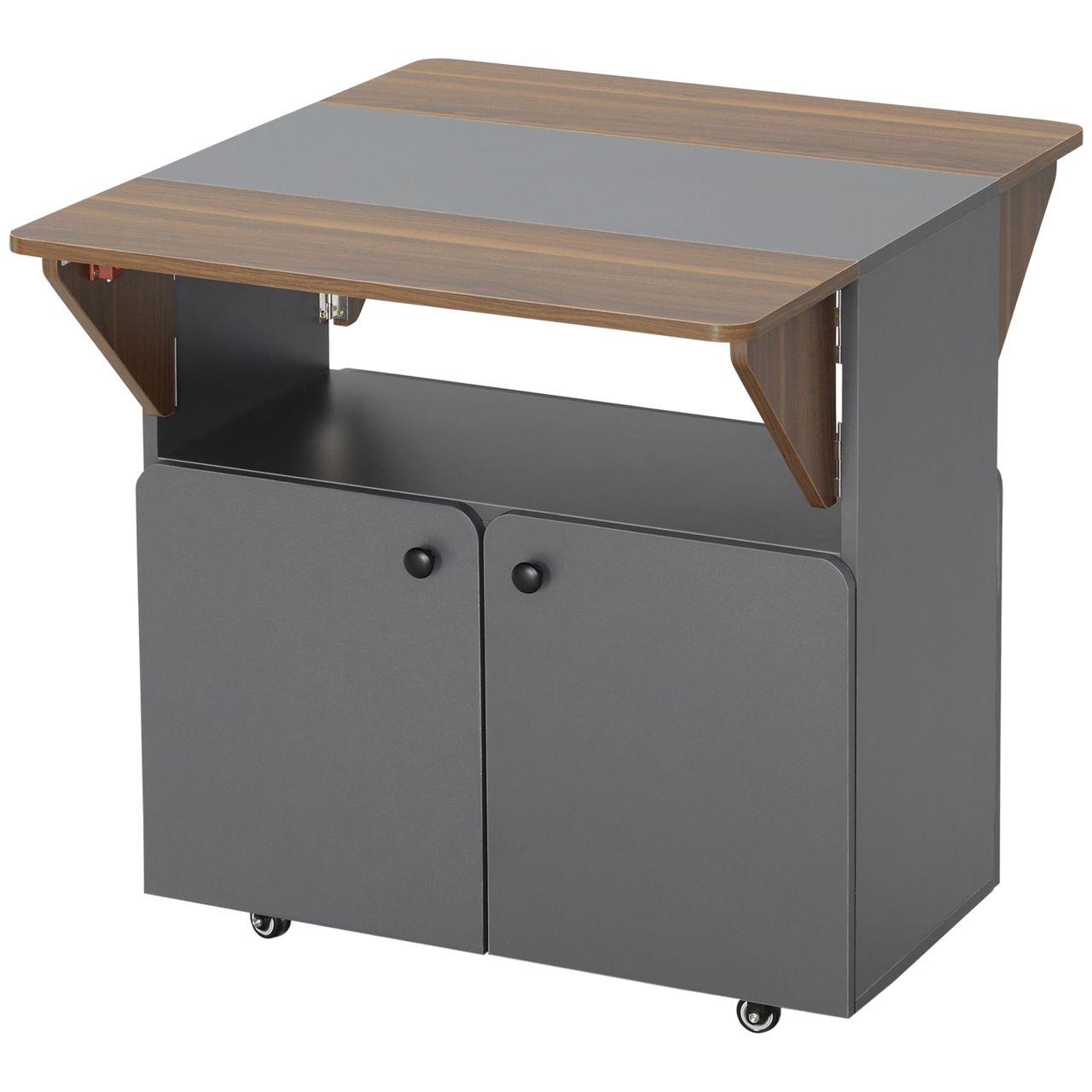 HOMCOM Esstisch Klapptisch mit Rollen Küchentisch mit zwei klappbare Tischseiten Esszimmertisch Sideboard mit Stauraum für Wohnzimmer Küche Spanplatte Hellgrau Dunkelbraun 70 x 83 x 75 cm
