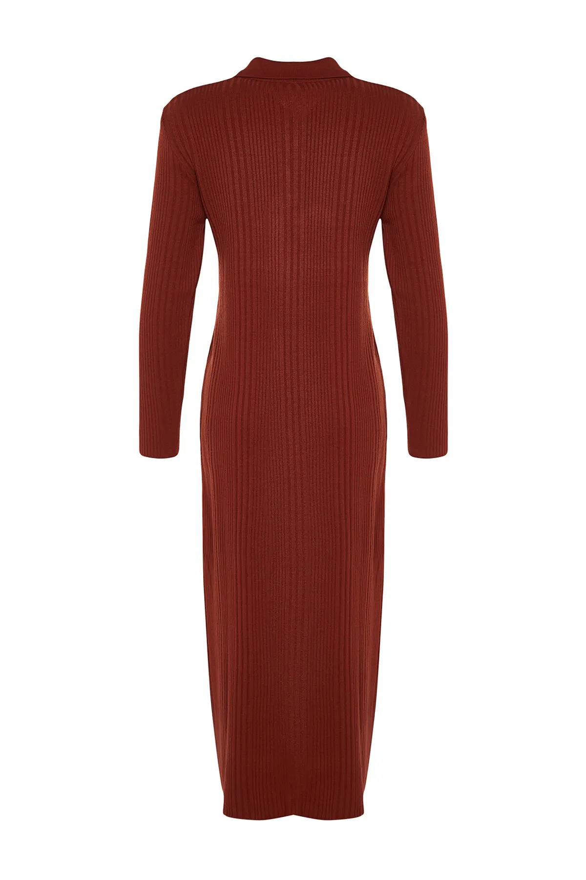 Trendyol Modest  Geripptes Strickkleid mit Polokragen und bequemer Passform TCTAW24EB00025
