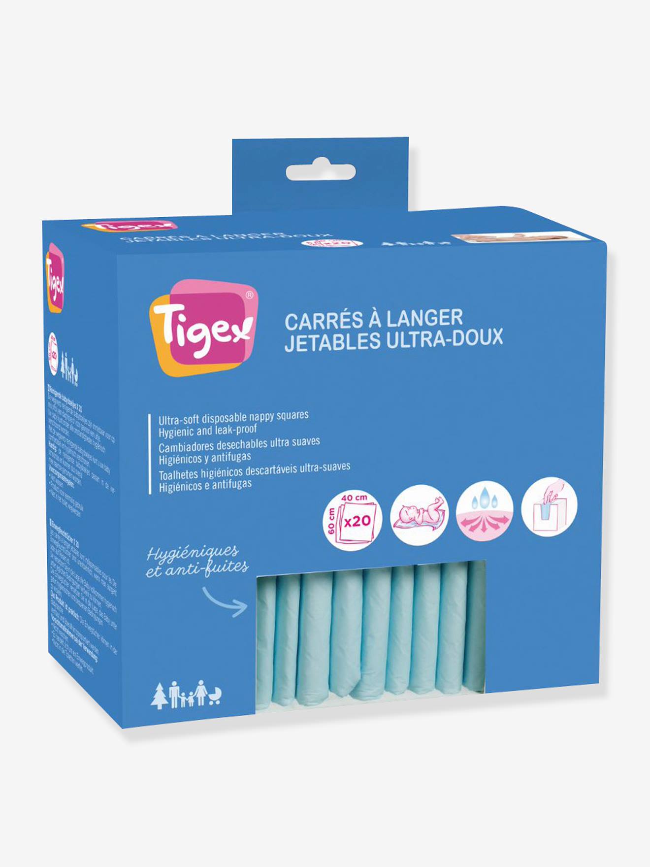 Lot de 20 matelas à langer jetables TIGEX blanc