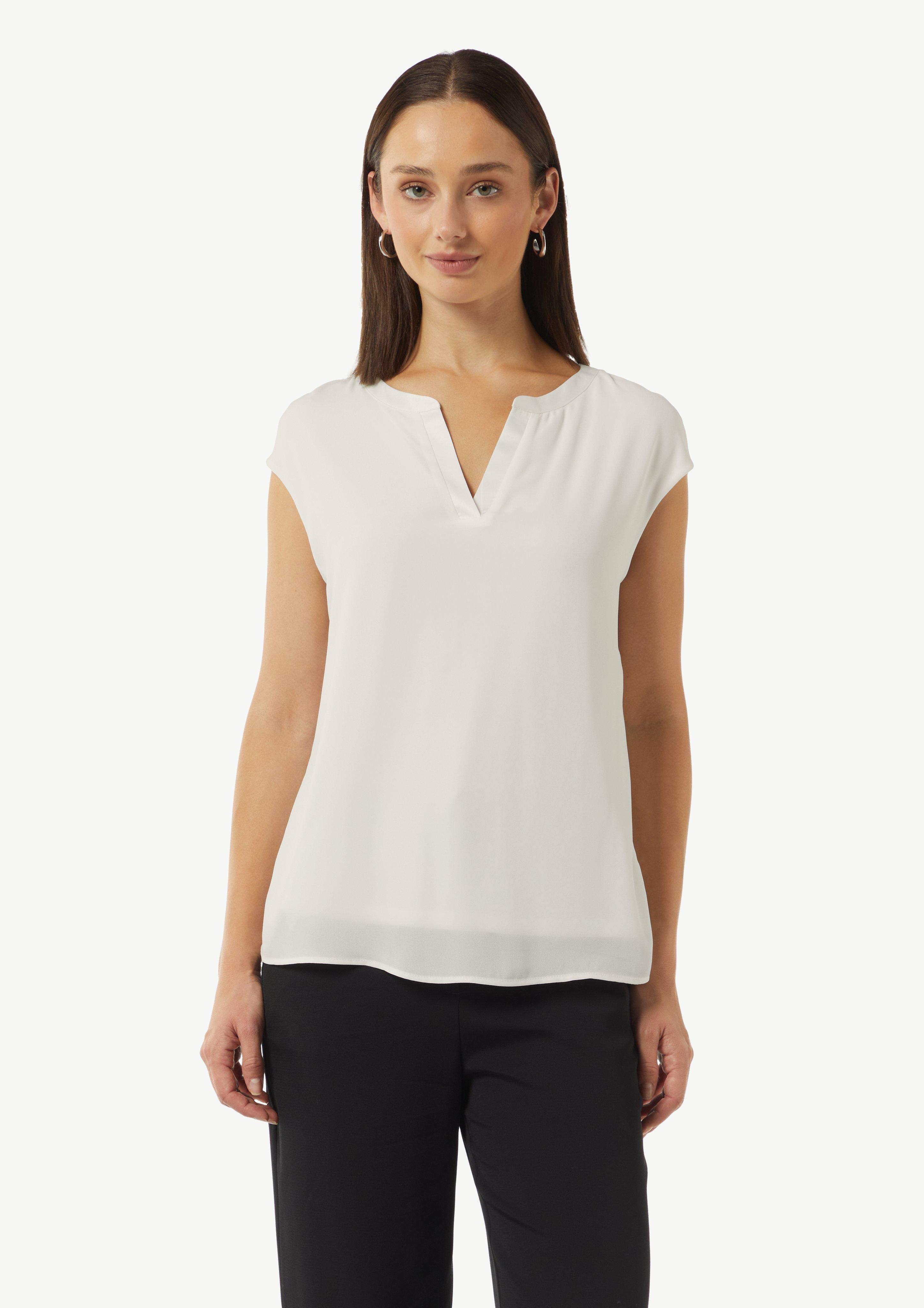 Blusenshirt mit Tunika-Ausschnitt und Satinblende - weiß