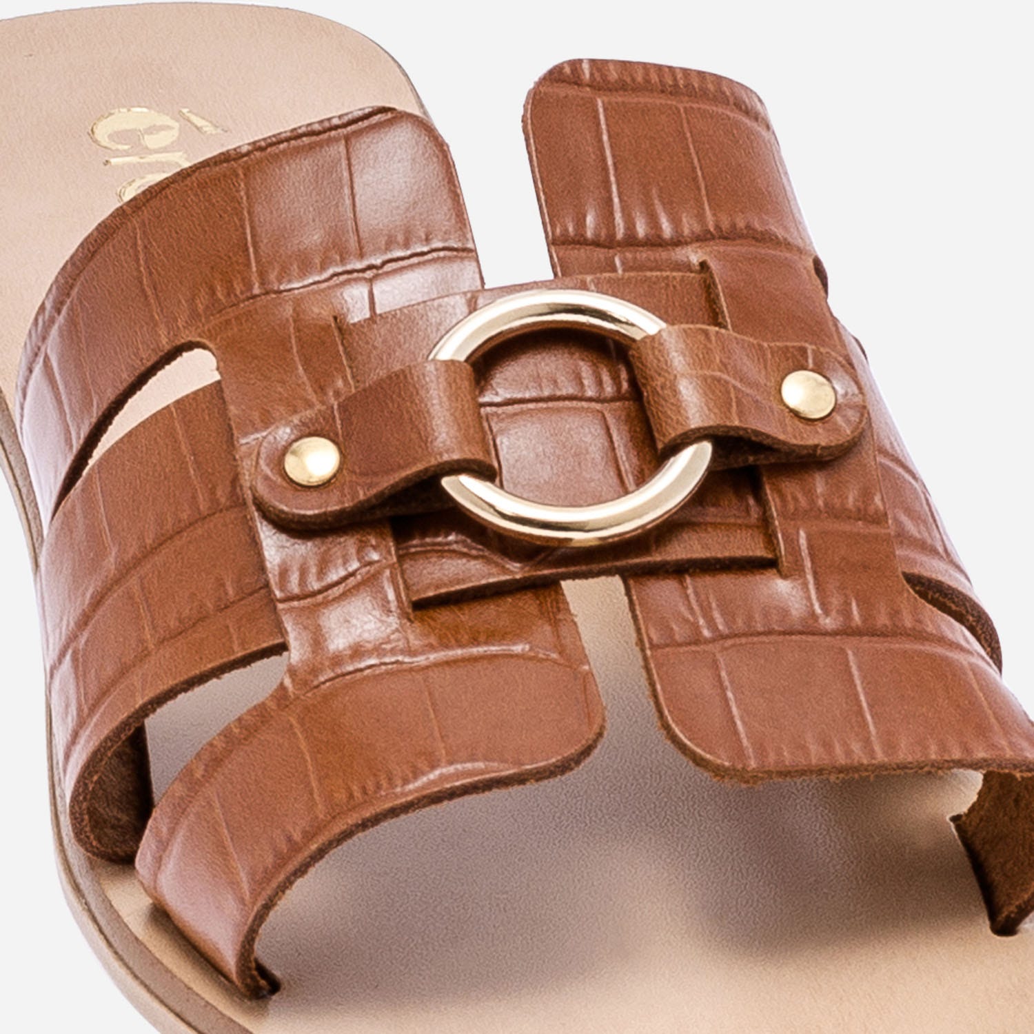 Mule cognac en cuir embossé croco