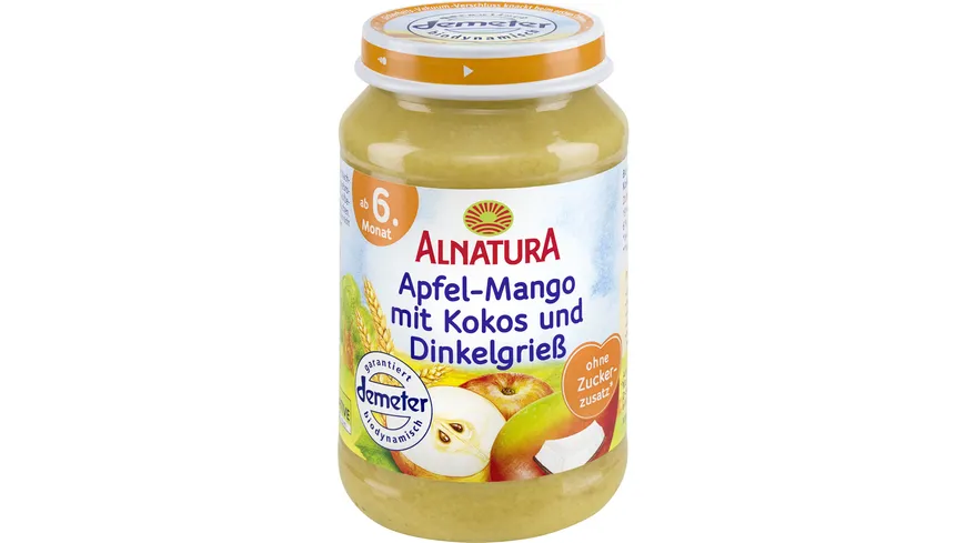 Alnatura Bio Apfel-Mango mit Kokos und Dinkelgrieß, Babygläschen (ab 6. Mon.) 190 g