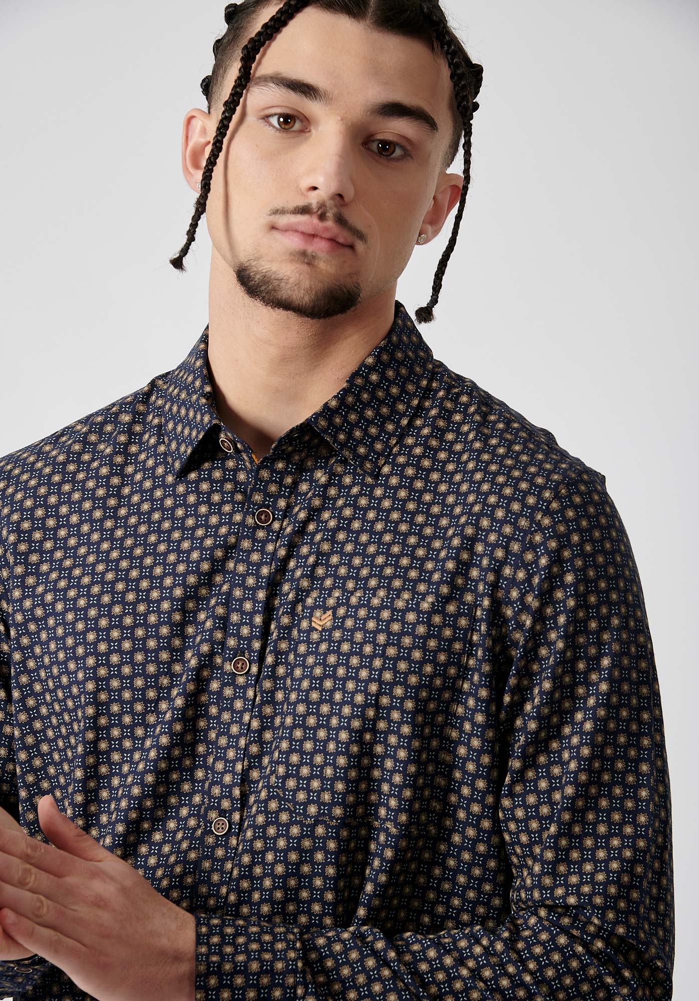 RAVI   Chemise bleue fleurie homme 100% coton