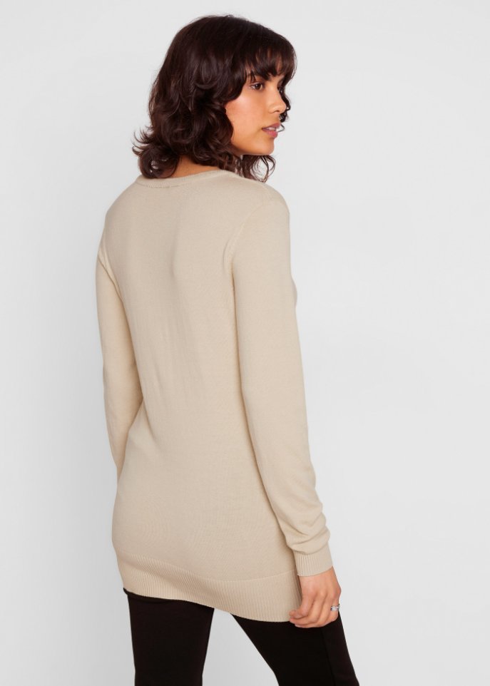 Basic Longpullover mit V-Ausschnitt