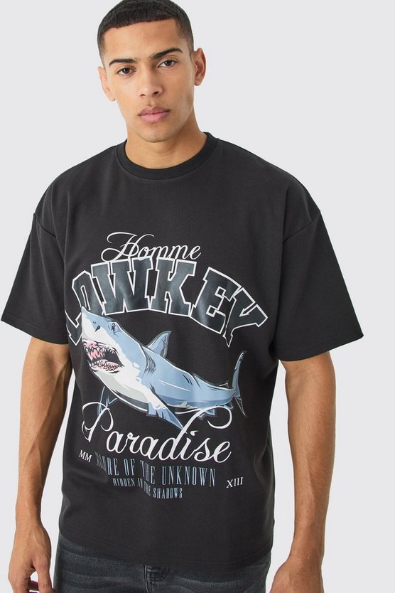 Oversize T-Shirt mit Paradise Shark Print