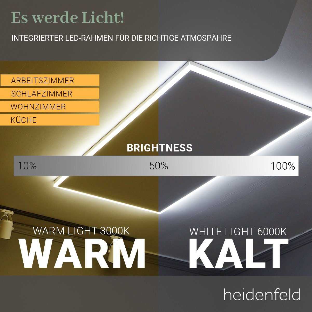 Heidenfeld Infrarotheizung 390 - 800 W Decken Elektroheizung HF-HP500 - 10 J. Garantie, Fernbedienung - Infrarot Heizkörper Elektroheizkörper Deckenheizung