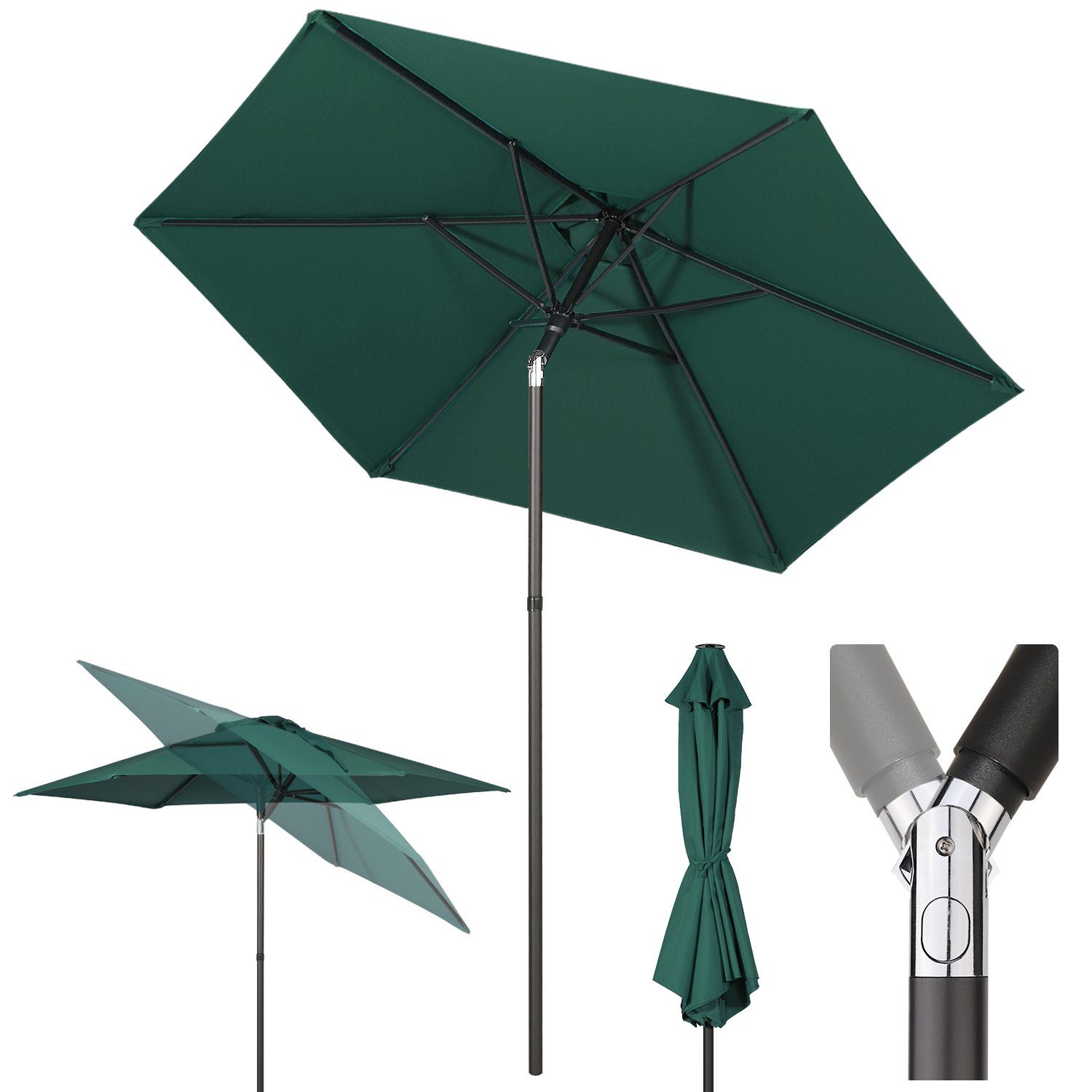 Sekey Sonnenschirm 220 cm Gartenschirm Strandschirm Marktschirm knickbar Balkonschirm, LxB: 220,00x220,00 cm, für Terrasse, Balkon, Garten, Sonnenschutz UV50+