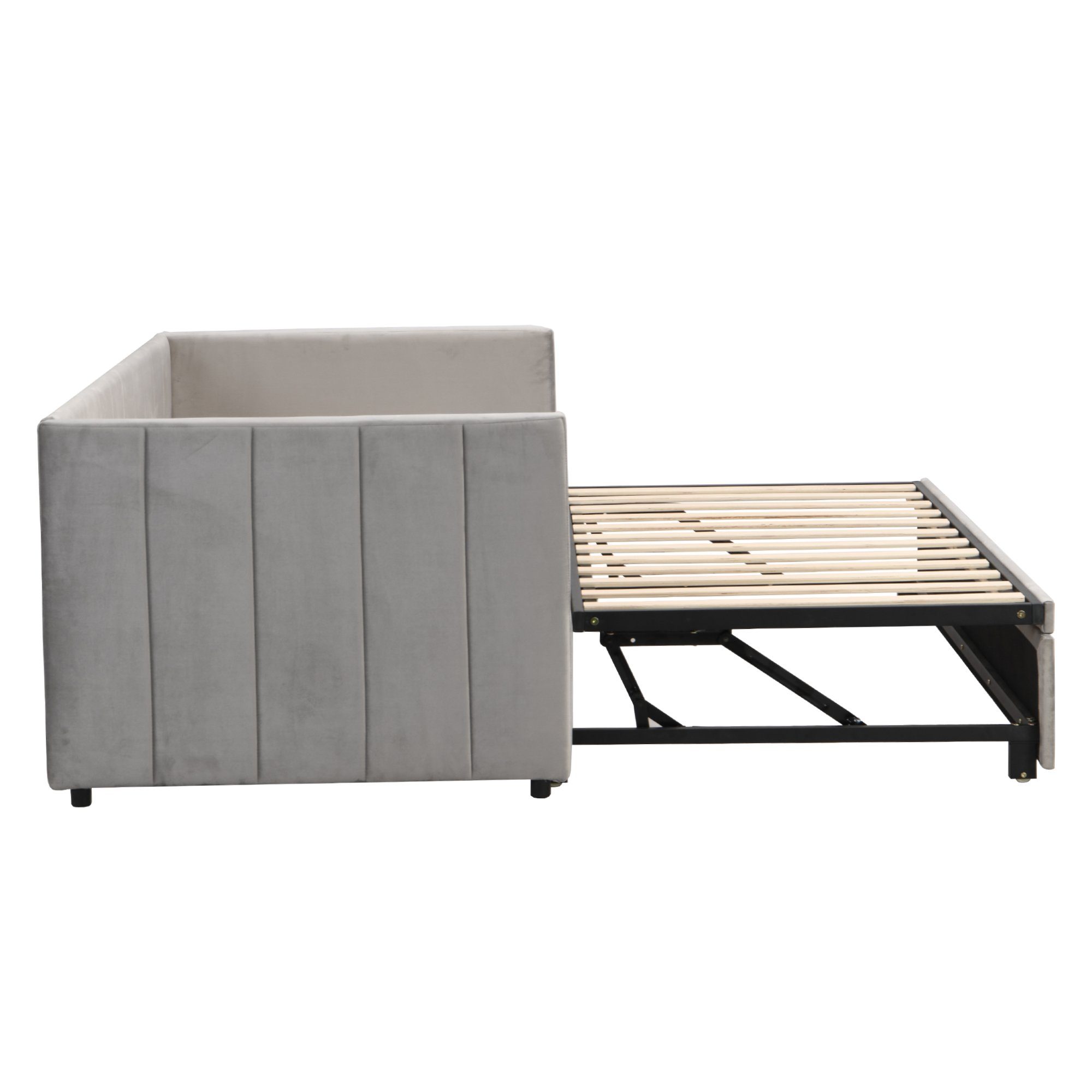 HAUSS SPLOE Schlafsofa Tagesbett Polsterbett Kinderbett Ausziehbares Schlafsofa, mit Lattenrosten Schlafsofa aus Samtstoff, Ohne Matratze, 90/180*200cm, Hellgrau