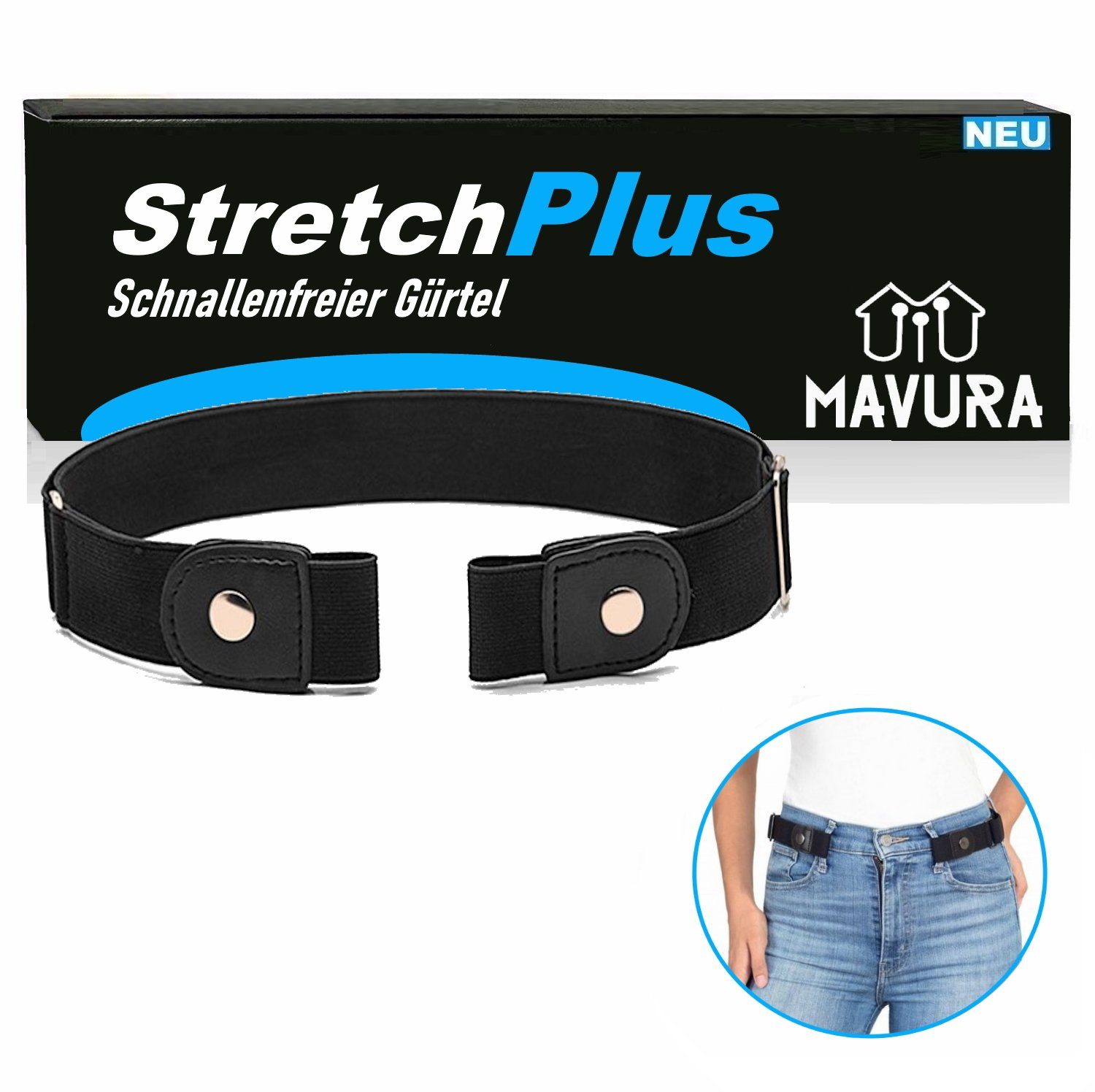 MAVURA Taillengürtel StretchPlus Super Elastischer Gürtel Ohne Schnalle Schnallenfreier Stretch Gürtel Damen Herren Dehnbar Unsichtbar