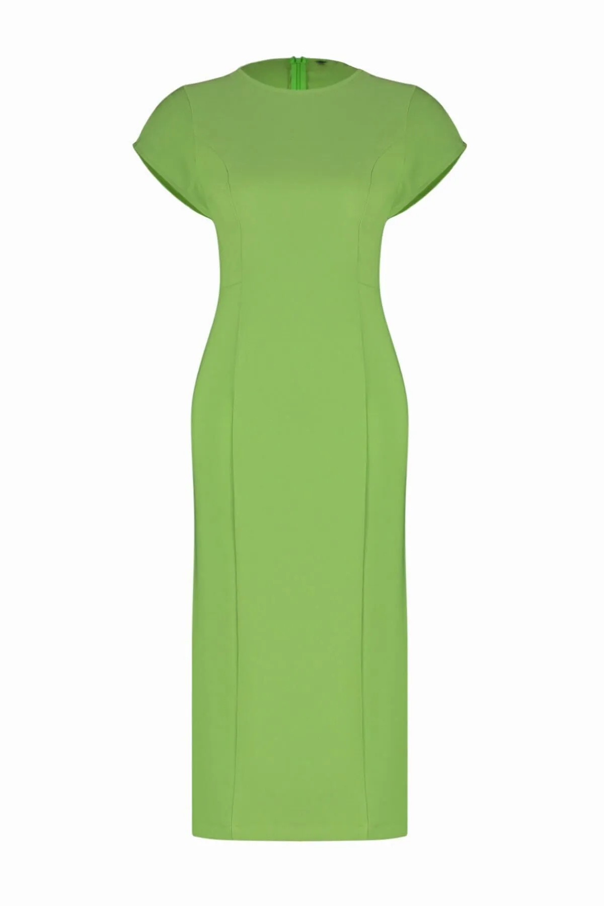 Trendyol Collection  Grünes Body-Wickel-Midikleid mit niedrigen Ärmeln und Rundhalsausschnitt aus Webstoff TWOSS24EL00608