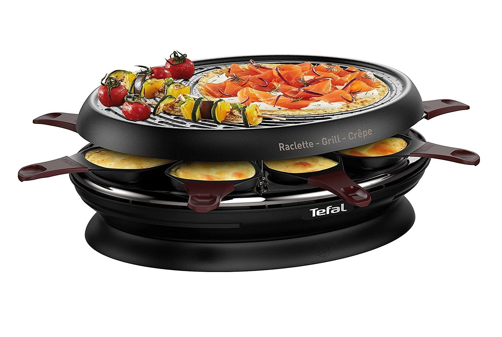 Tefal Raclette und Fondue-Set RE320 Store'In Raclette, Raclette, Grill & Crêpe, Spülmaschinenfest, 8 Raclettepfännchen, 1050,00 W, Tischgrill min 2 Personen max 8 Personen Grillplatte abnehmbar Raklett