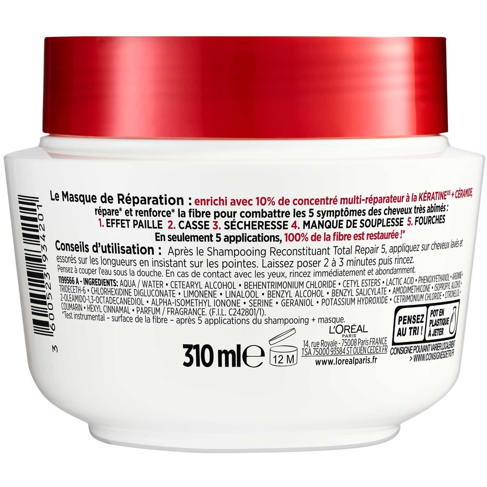 L'Oréal Paris Elseve Total Repair 5 Masque reconstituant enrichi en acides aminés et céramide cheveux abimés