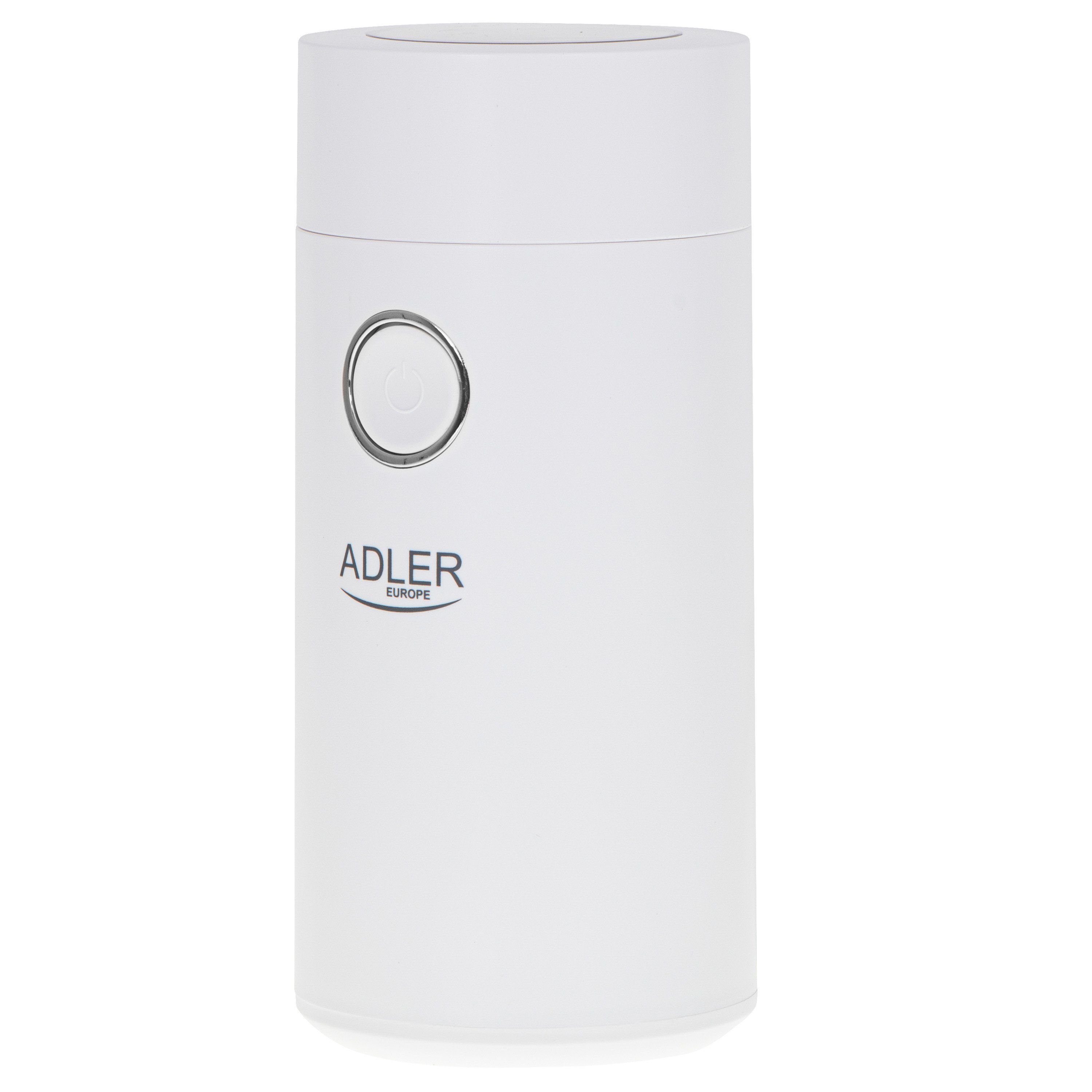 JUNG Kaffeemühle ADLER AD4446WS Kaffeemühle elektrisch elektrische Kaffeebohnen Mühle, 150,00 W, Kegelmahlwerk, 75,00 g Bohnenbehälter, 75g Füllmenge Schlagmesser Edelstahl, Kaffee, Espresso Latte Mokkas