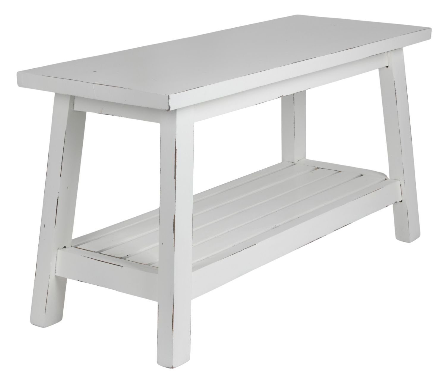 BURI Gartenbank Rustikale Holzbank Weiß Used-Look 90x35cm Sitzbank Dielenbank Landhaus