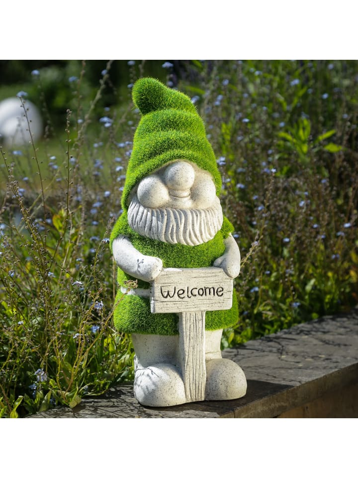 MARELIDA Gartenzwerg mit Welcome Schild H: 38cm in grün günstig kaufen onesize