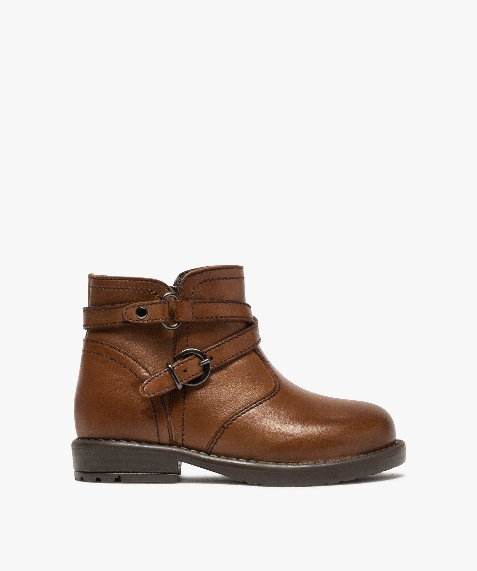 Boots bébé fille en cuir avec bride décorative | GEMO