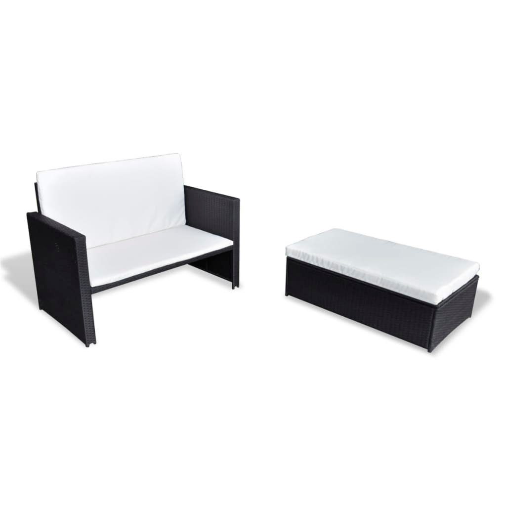 vidaXL Loungesofa 2-tlg. Garten-Lounge-Set mit Auflagen Poly Rattan Schwarz, 1 Teile