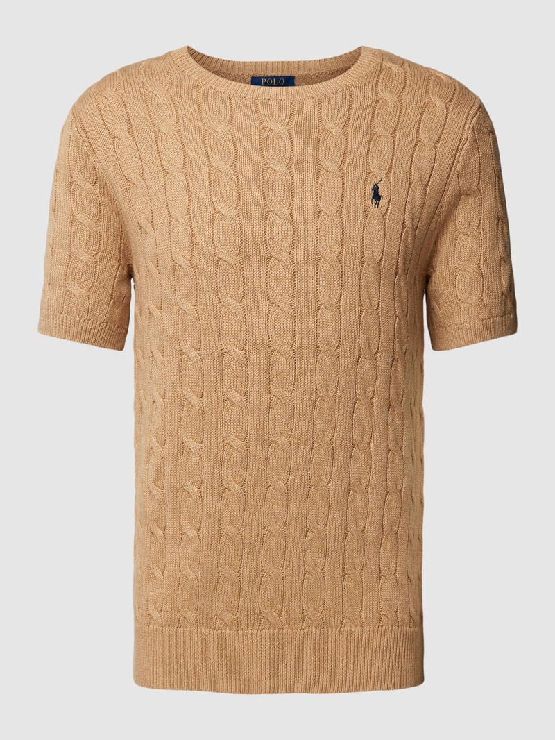 Strickshirt mit Zopfmuster in camel