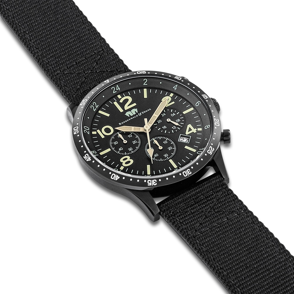 Rhodenwald & Söhne Chronographe Flight Captain en Noir Nylon en Noir Montre