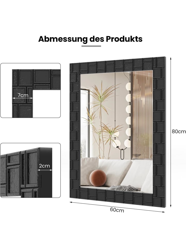 COSTWAY 80 x 60cm Wandspiegel in Schwarz günstig kaufen onesize