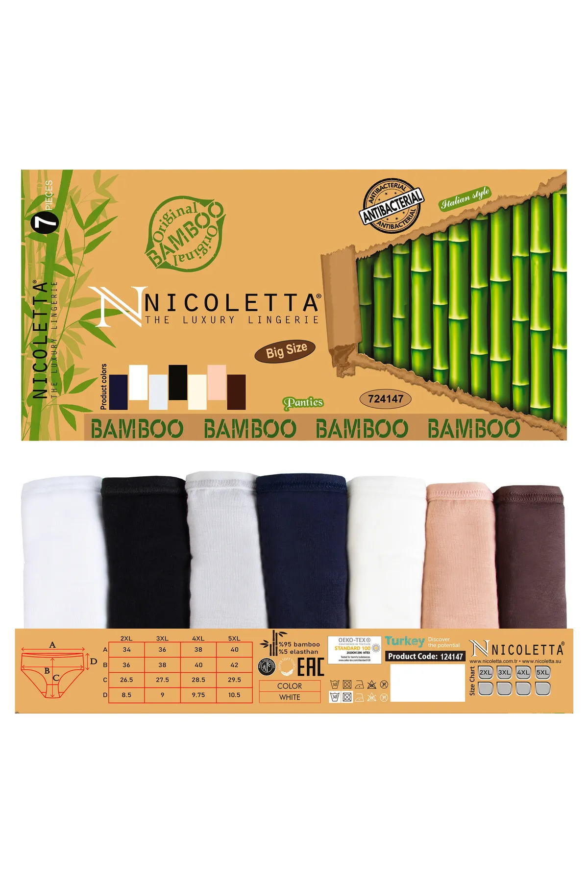 Nicoletta  Damenhöschen, 7er-Pack, Bambus-Lycra, antibakteriell, MIXCOLOR