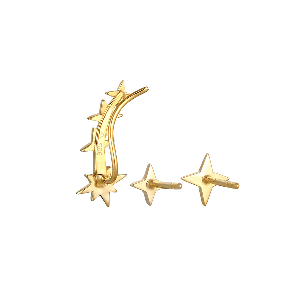 Elli Elli Boucles d'Oreilles Ear Climber Stecker Set Astro Sterne 925 Silber Boucles d'oreilles