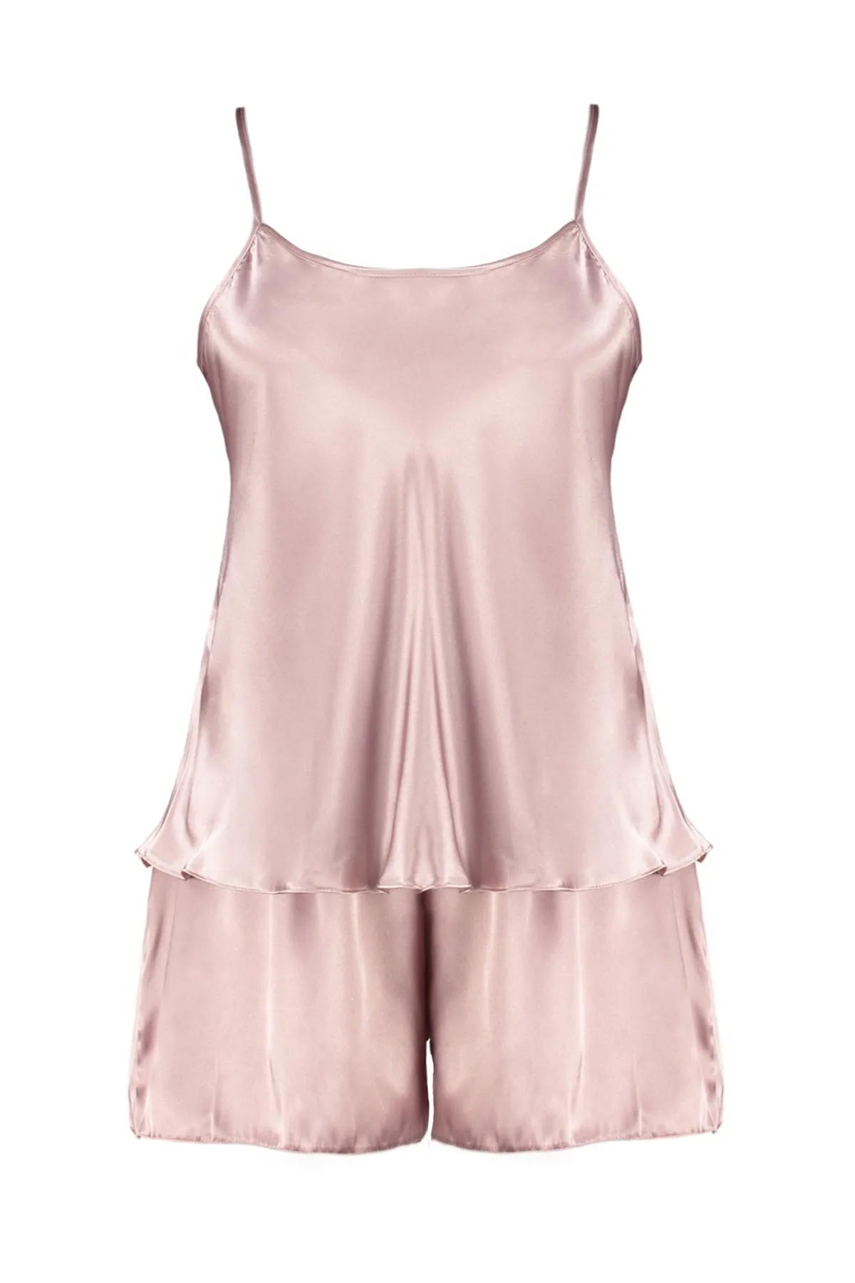 Trendyol Curve  Rosafarbenes Pyjama-Set aus Satin mit Riemchen TBBSS22PT00002