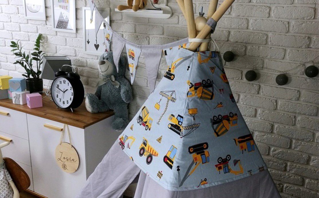 Pamek Tipi-Zelt Kinder Spielzelt Teepee Tipizelt Spielset für Kinder Baustelle Bagger, Personen: 2 (6 tlg., Komplettset ohne Decko)