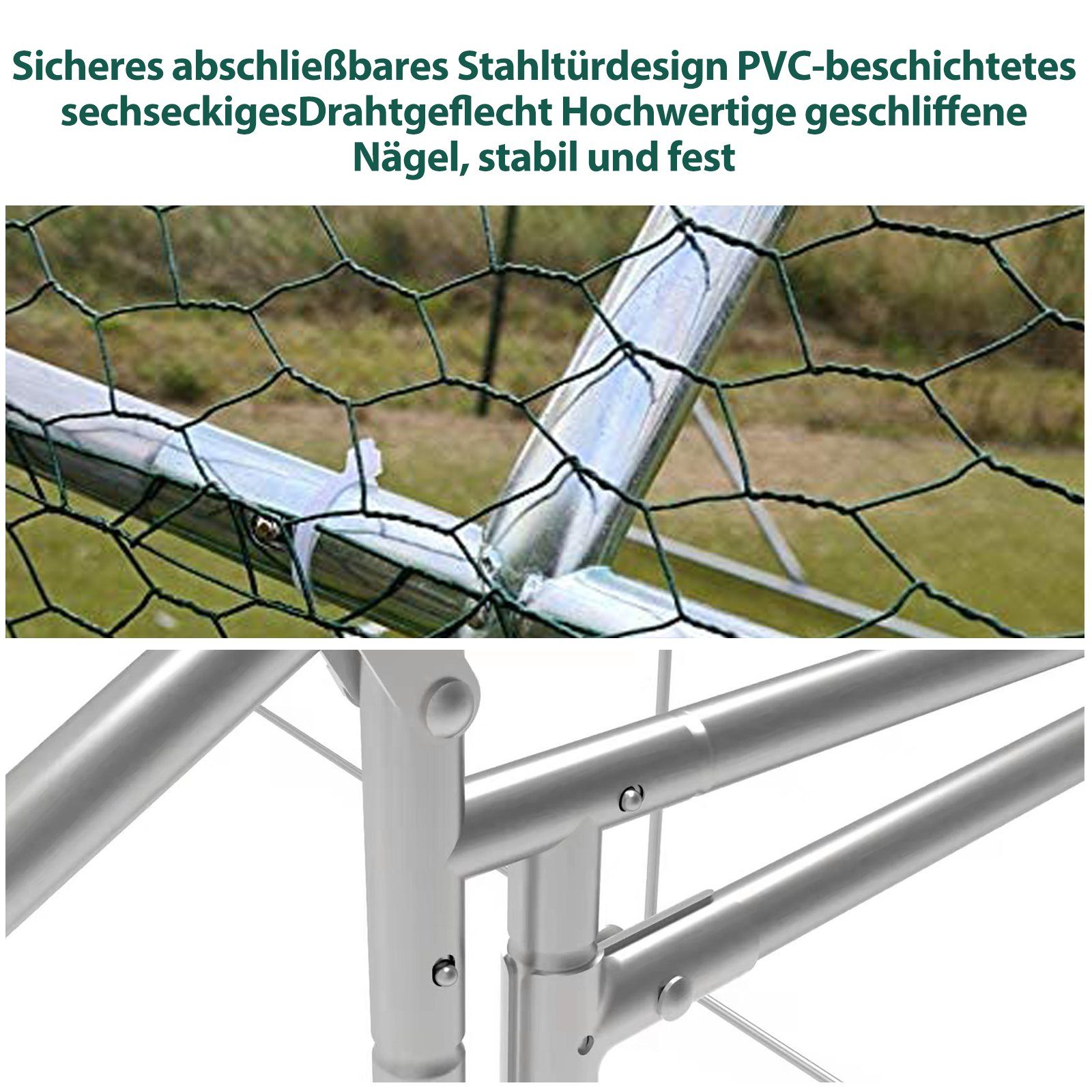 TolleTour Hühnerstall Hühnerstall 3x2x2m Freilaufgehege mit Schloss Außengehege Verzinkter