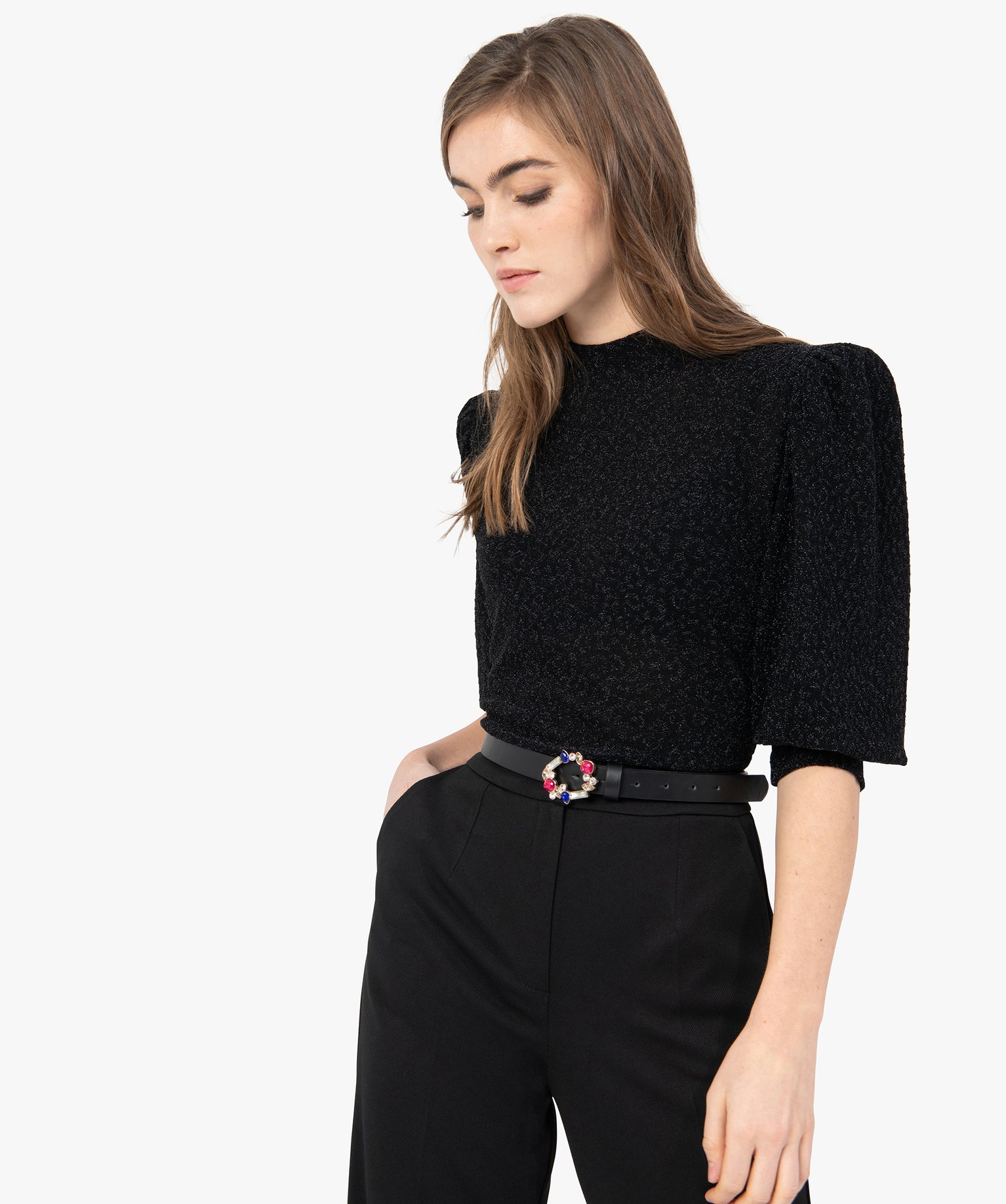 Tee-shirt femme scintillant avec manches bouffantes | GEMO