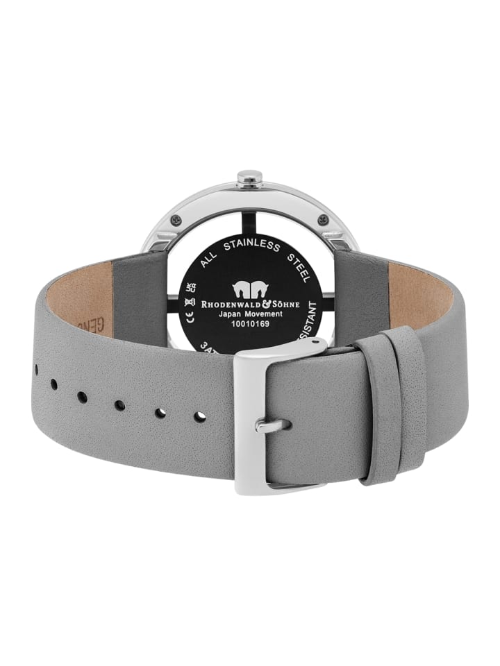 Rhodenwald & Söhne Damen Quarzuhr silber Echtleder grau in grau günstig kaufen 18 cm