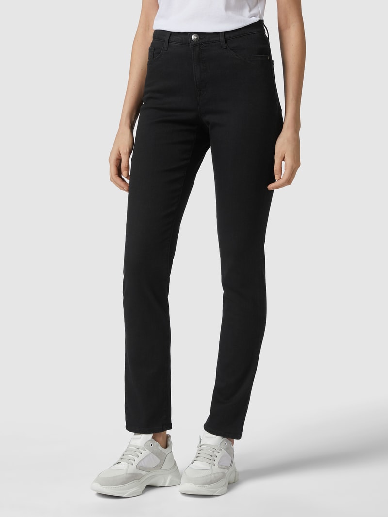 Jeans mit Label-Patch aus Leder Modell 'Carola' in schwarz